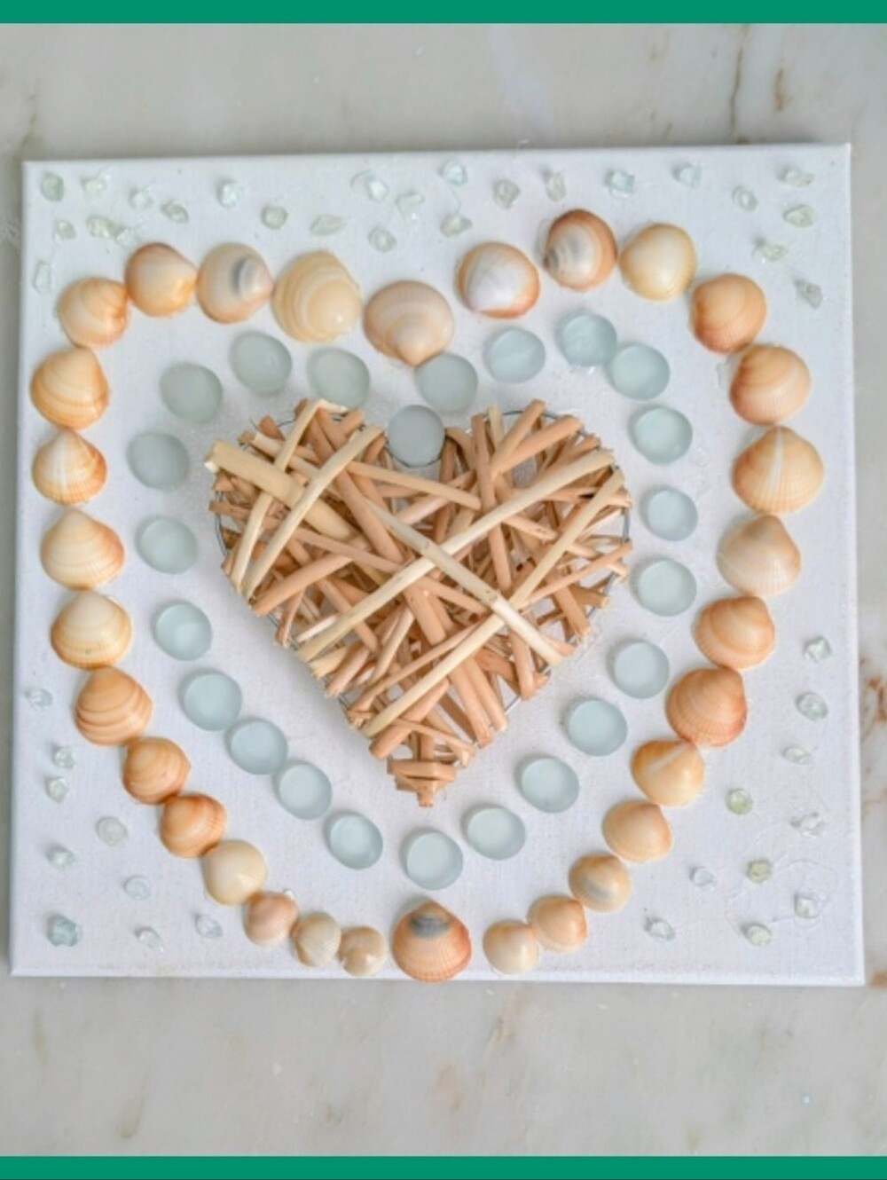 Seashell & Wicker Heart Wall Art - Neutral Coastal Home Decor Beach
